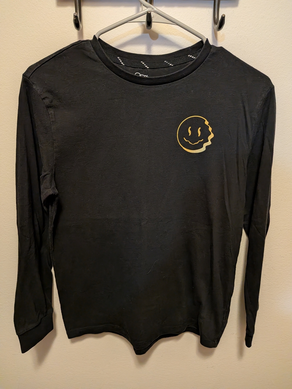 Art Class Black Long Sleeve Tee with Gold Smiley Graphic